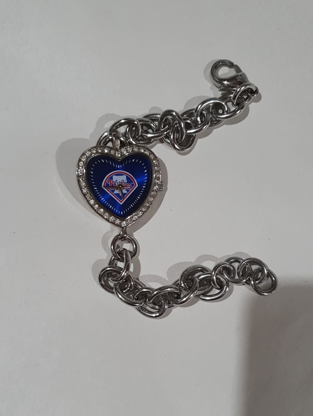 Philadelphia Phillies Silver-Tone Heart Charm Bracelet with Blue Heart Dial